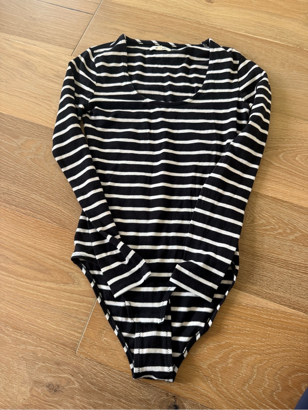 Madewell Black & White Striped Long-Sleeve Scoop Bodysuit